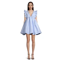 Caroline Taffeta Ruffled Deep-V Babydoll Dress