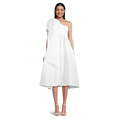 Clarissa Tafetta One-Shoulder Midi Dress