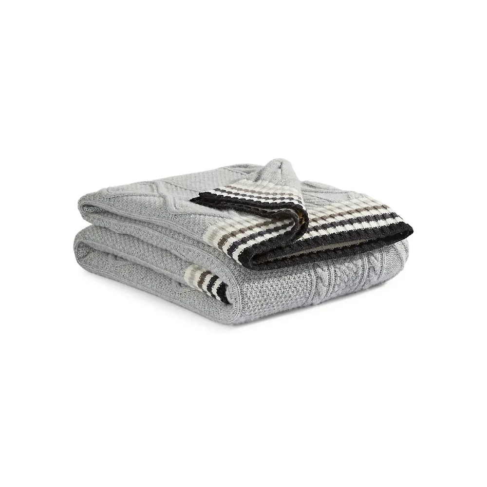 Sterling Stripe Wool-Blend Cable Throw