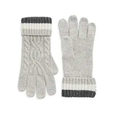 Adult's Wool-Blend Cable-Knit Colourblock Gloves