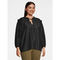 Plus Ruffle-Sleeve Blouse