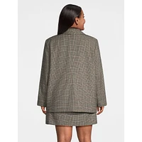 Plus Boxy Double-Breasted Plaid Blazer