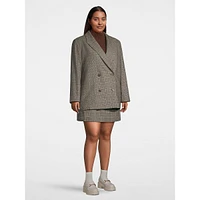 Plus Boxy Double-Breasted Plaid Blazer