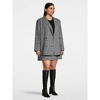 Plus Boxy Double-Breasted Plaid Blazer