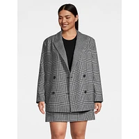 Plus Boxy Double-Breasted Plaid Blazer