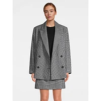 Boxy Double-Breasted Plaid Blazer