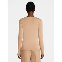 Deep V-Neck Long-Sleeve Stretch Top