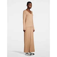 Deep V-Neck Long-Sleeve Stretch Top