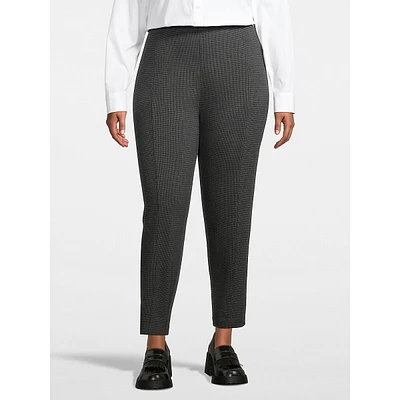 Plus Jacquard Houndstooth Pull-On Ankle Pants