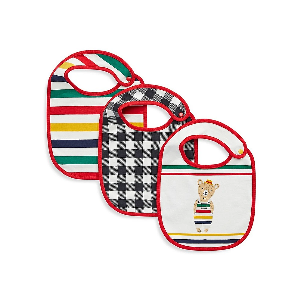 Set Of 3 Multistripe Organic Cotton Baby Bibs