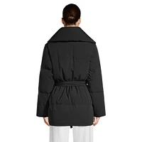 Belted High-Collar Down Puffer Coat