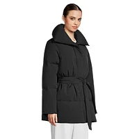 Belted High-Collar Down Puffer Coat