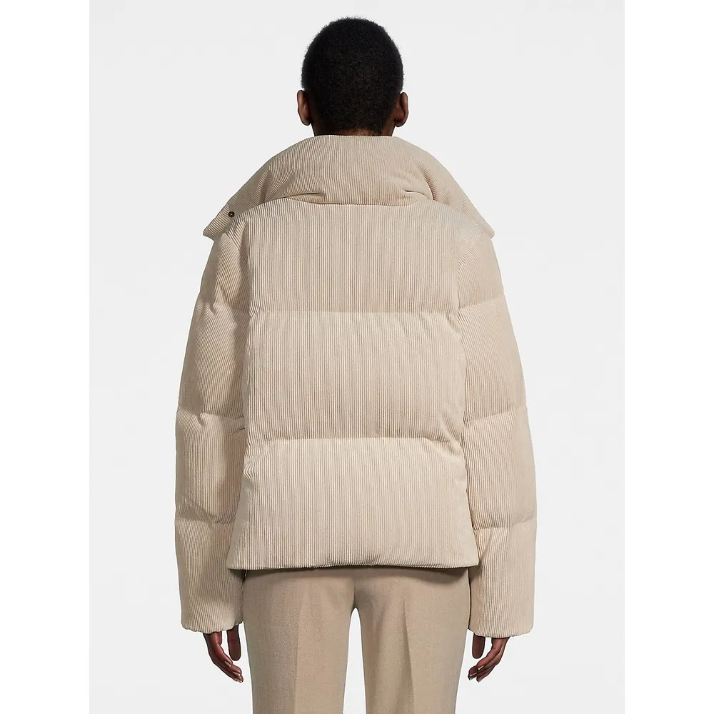 Oversized Stand-Collar Corduroy Down Puffer Jacket