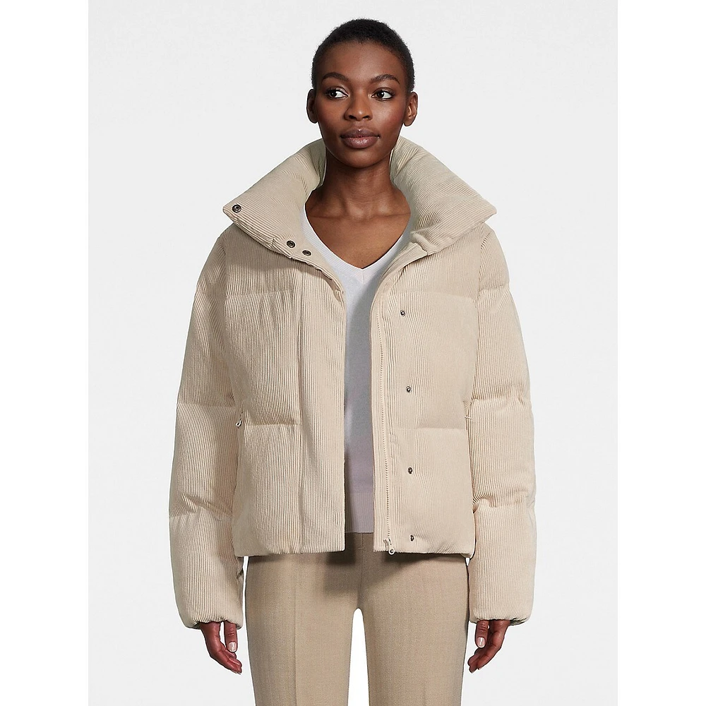 Oversized Stand-Collar Corduroy Down Puffer Jacket