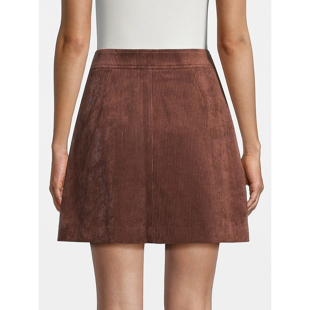 Drapey Corduroy Button-Front Mini Skirt