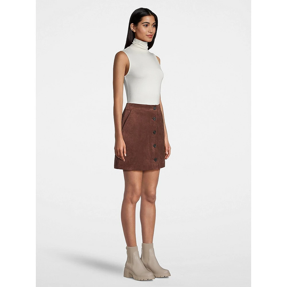 Drapey Corduroy Button-Front Mini Skirt
