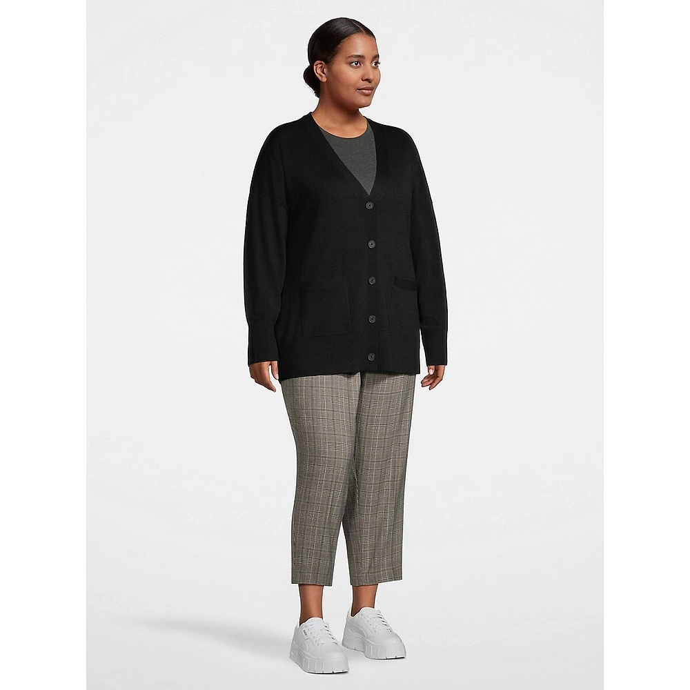 Plus Relaxed Fine-Gauge Merino Wool Cardigan