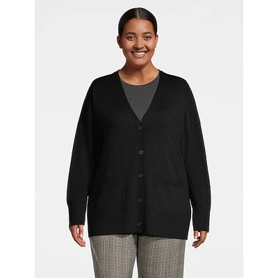 Plus Relaxed Fine-Gauge Merino Wool Cardigan