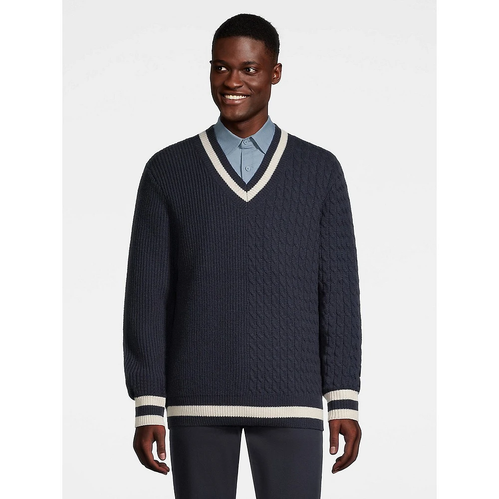 Columbia Wool Contrast V-Neck Swaeter