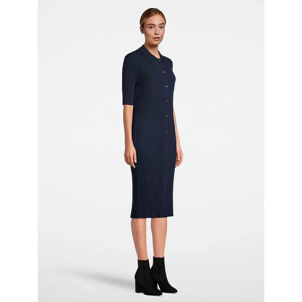 Merino Wool Buttoned Midi Sweater Dress