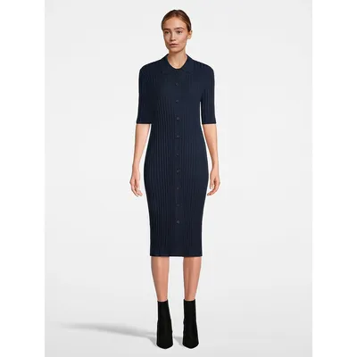 Merino Wool Buttoned Midi Sweater Dress