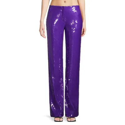 Sequined Relaxed Wide-Leg Pants