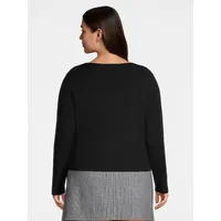 Plus Buttoned V-Neck Rib Sweater