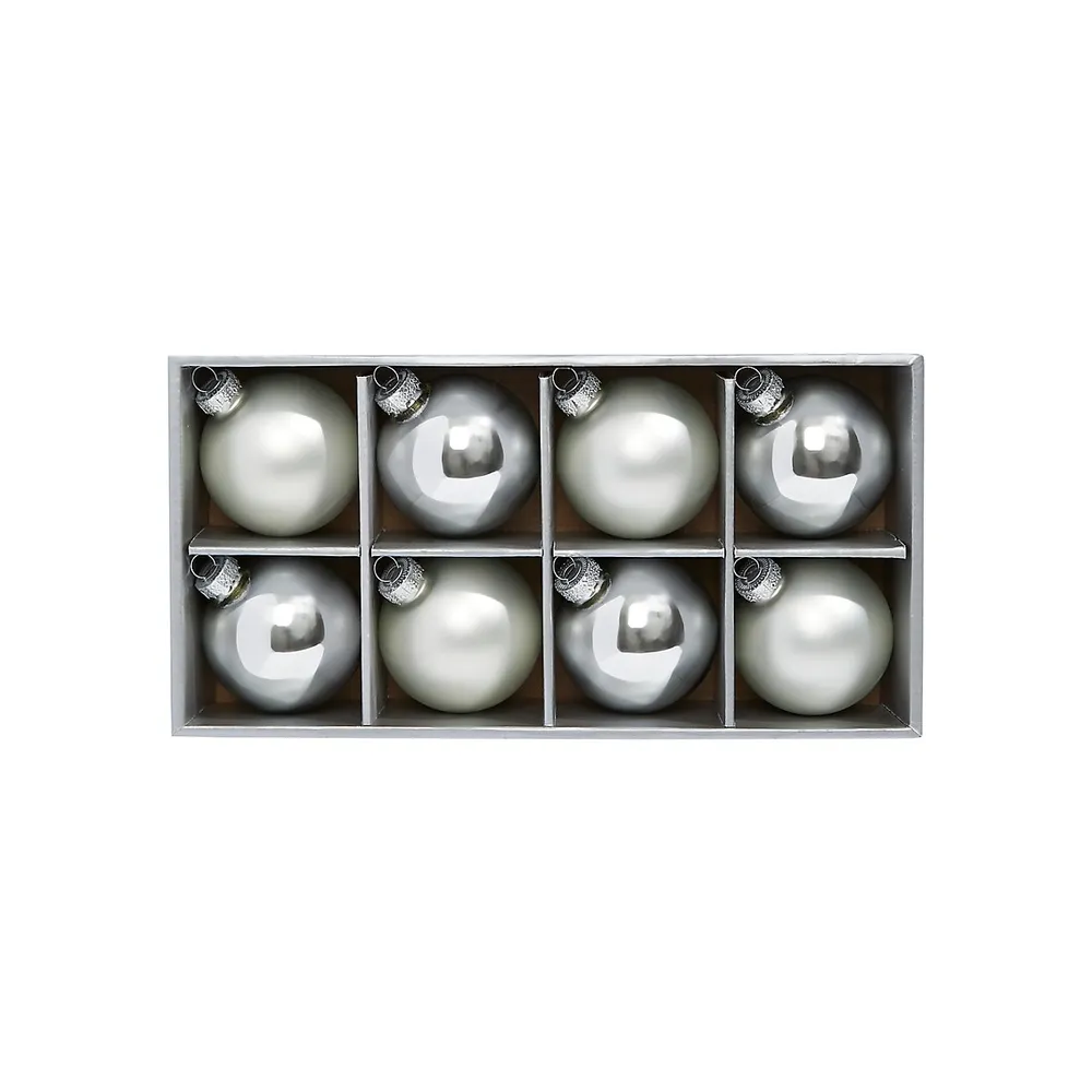 8-Piece Silvertone Glass Ball Ornament Set