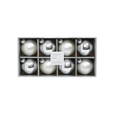 8-Piece Silvertone Glass Ball Ornament Set