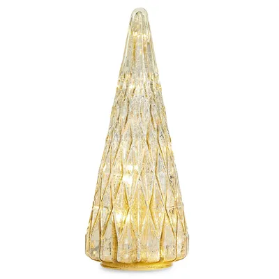 12.5-Inch Gold Glass Tree Décor with LED