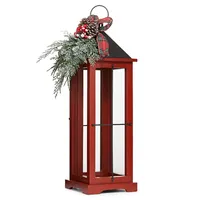 Red Wooden Lantern With Greenery