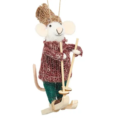 Mouse Ornament With Skis