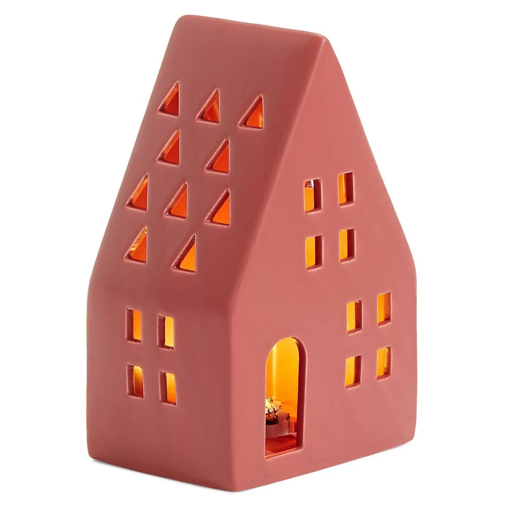 ceramic SMALL RED HOUSE WITH LIGHT