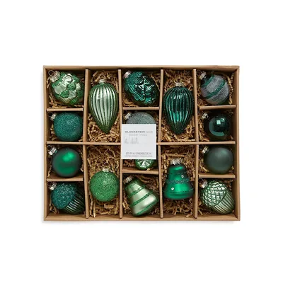Set Of 16 Green Glass Ornaments