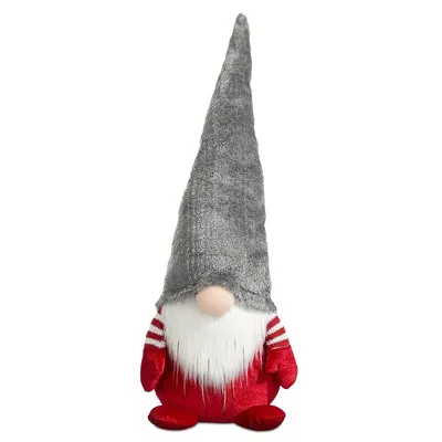 22-Inch Red Gnome With Grey Velvet Hat