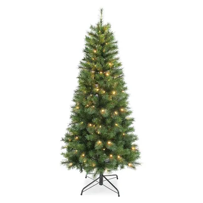 6ft Slim Scotch Pine Pre-Lit Christmas Tree With 200 Low Voltage Lights With Adapter & 549 Mixed Tips