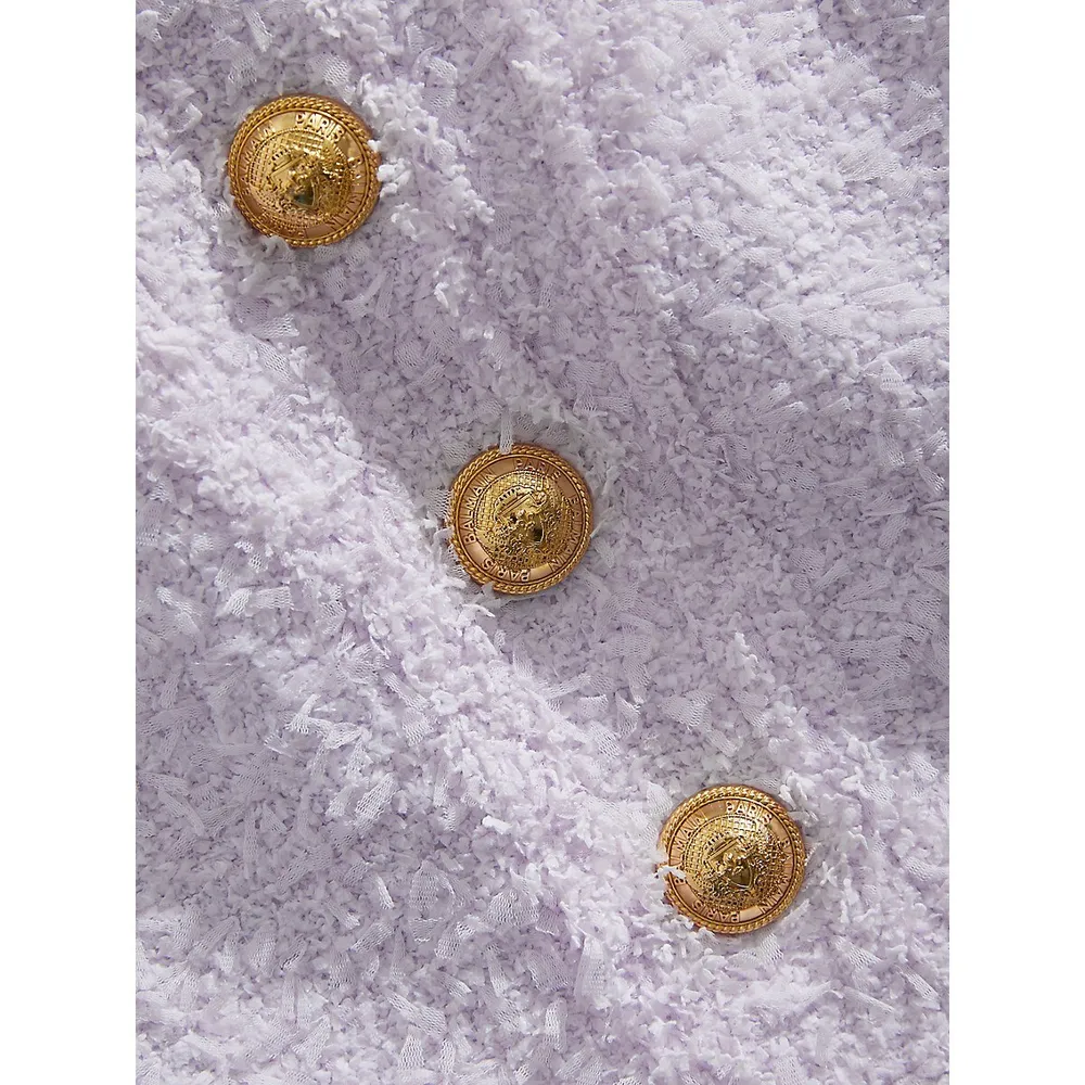 Button-Detail Tweed Mini Skirt