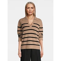 Open-Neck Cashmere Polo Sweater