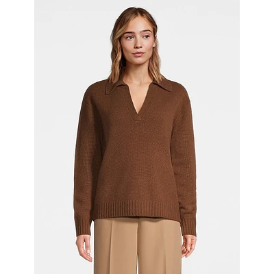 Open-Neck Cashmere Polo Sweater