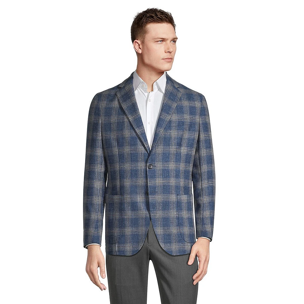 Regular-Fit Wool-Blend Plaid Blazer