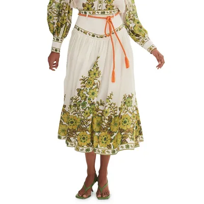 Wallis Floral Linen-Blend Midi Skirt