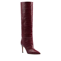 Croc-Embossed Leather Stiletto Boots