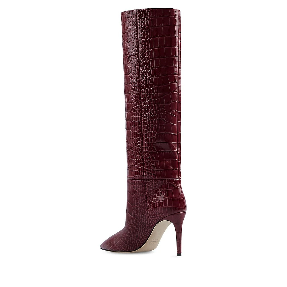 Croc-Embossed Leather Stiletto Boots