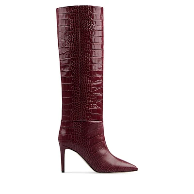 Croc-Embossed Leather Stiletto Boots