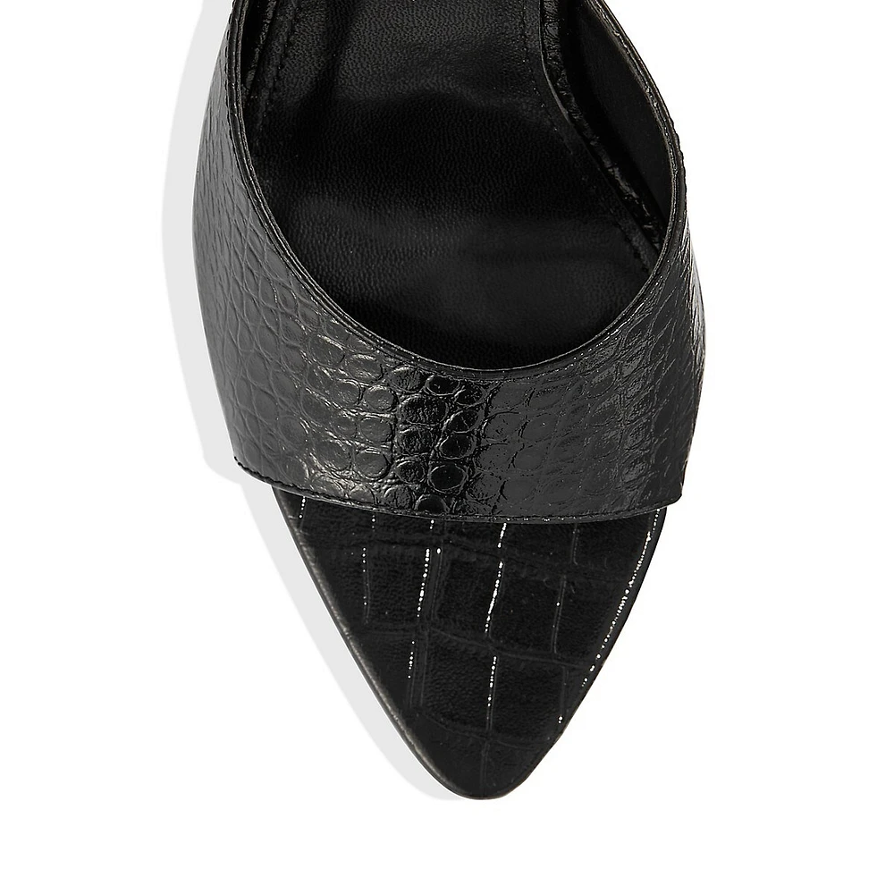 Selena Croc-Embossed Slide Dress Sandals