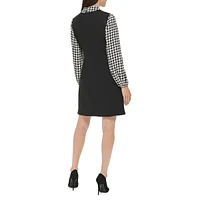 Bold Houndstooth Twofer Shift Dress