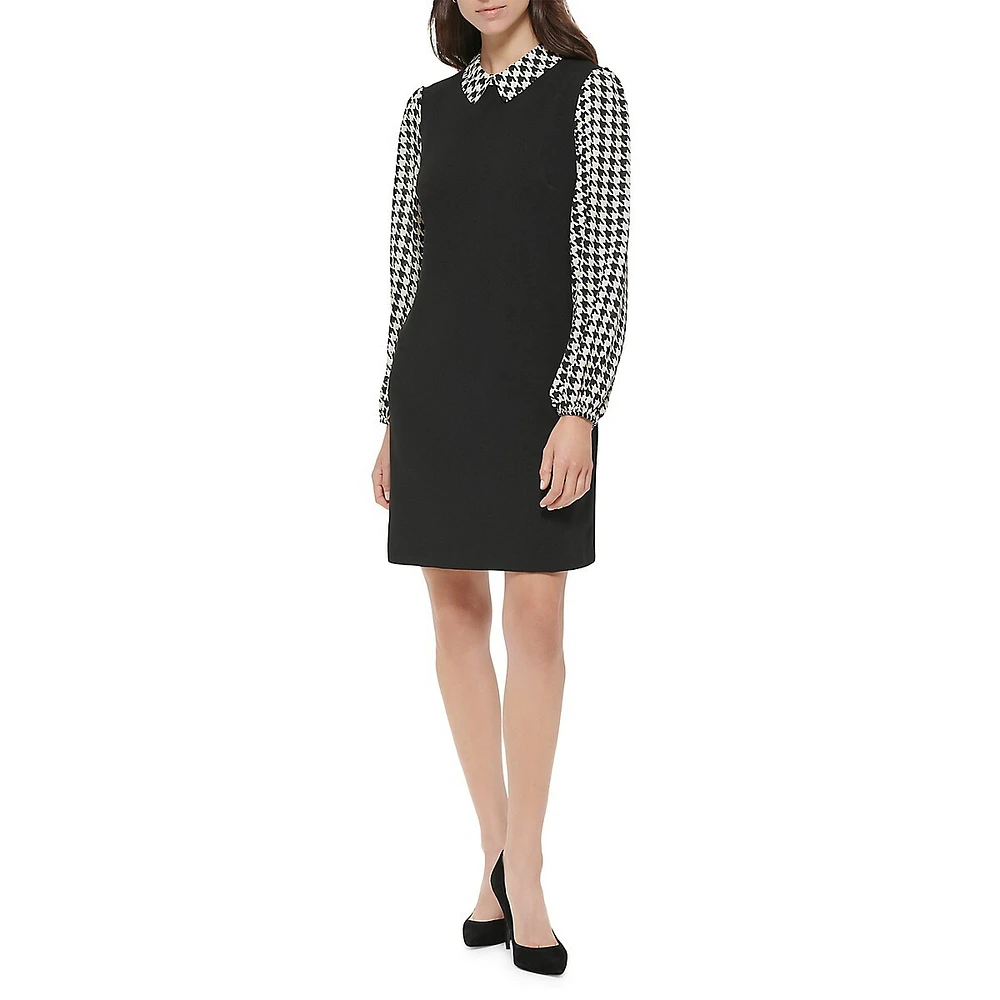 Bold Houndstooth Twofer Shift Dress