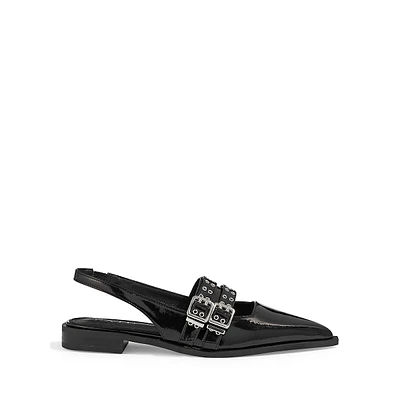 Ichika Buckle-Strap Patent Sling-Back Pumps