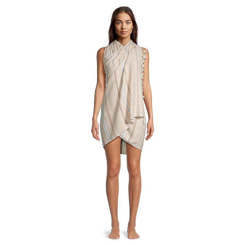 Beige Stripe Lightweight Beach Hammam Towel