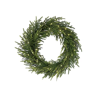 Greenery 30-Inch Prelit Soft Touch Spruce Wreath With 50 Battery Operated Microdot LED Lights & Timer